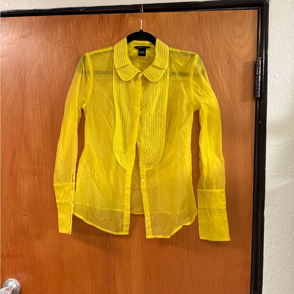 NWOT Moda International Vibrant Yellow 100% Silk Blouse - Picture 1 of 7